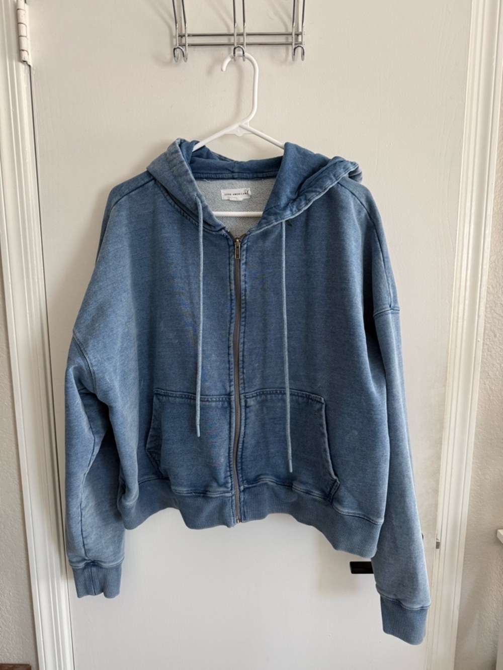Good American Washed Blue Zip-Up Hoodie